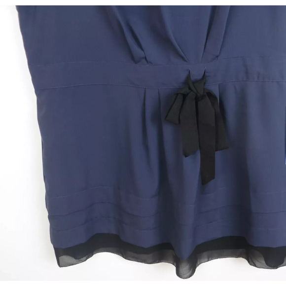 SIMPLY VERA Wang Size Large Navy Blue Poly Blouse Pleat Tie Decor Women's $48 - Picture 7 of 11